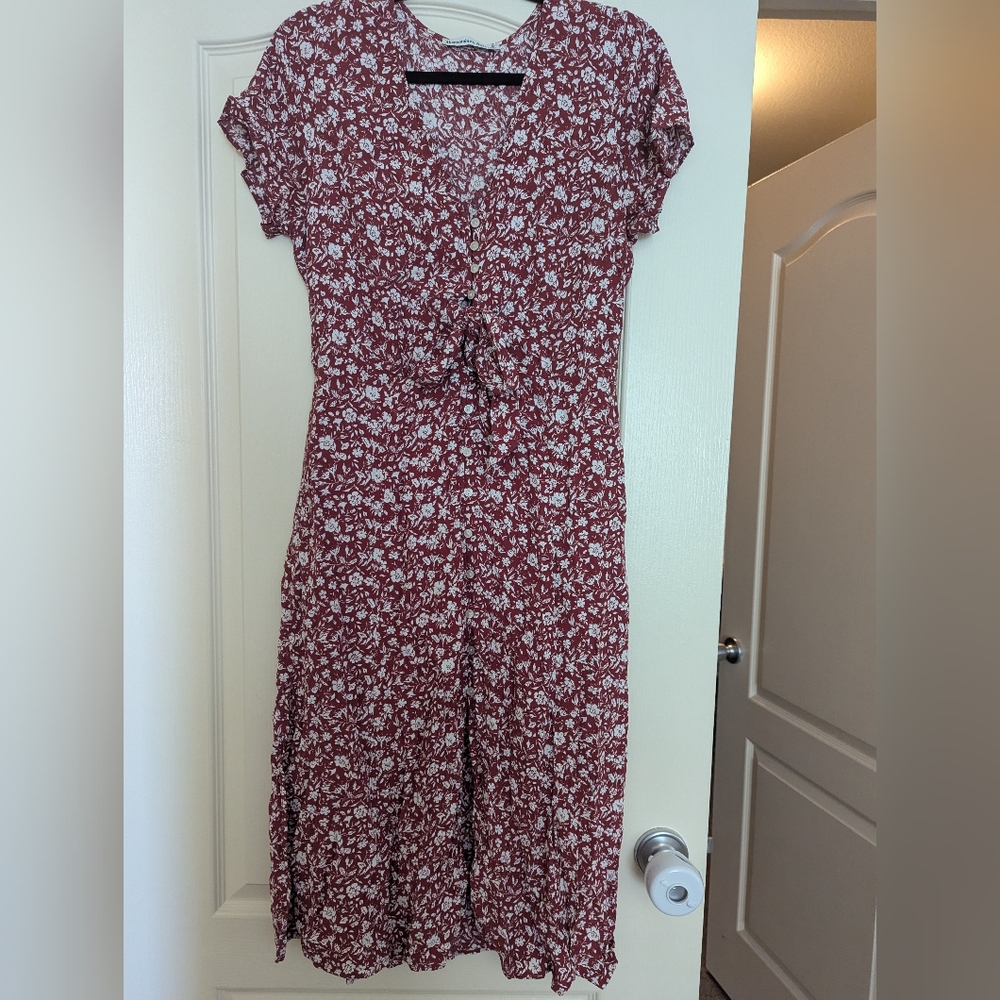 Abercrombie & Fitch Burgundy Floral Midi Dress